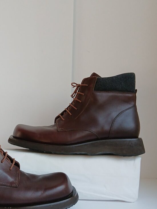 Vintage Y2K Brown Square Toe Felt/Wool Top Lug Sole Ankle Boot GentlyUsed Sz8 - Picture 7 of 15